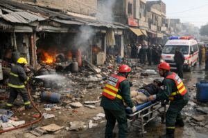 دنیاپور ریلوے روڈ پر گیس ری فلنگ دکان میں خوفناک دھماکہ