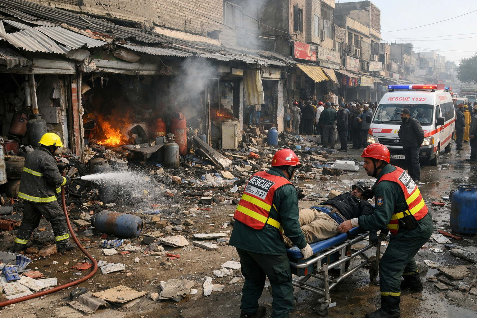 دنیاپور ریلوے روڈ پر گیس ری فلنگ دکان میں خوفناک دھماکہ