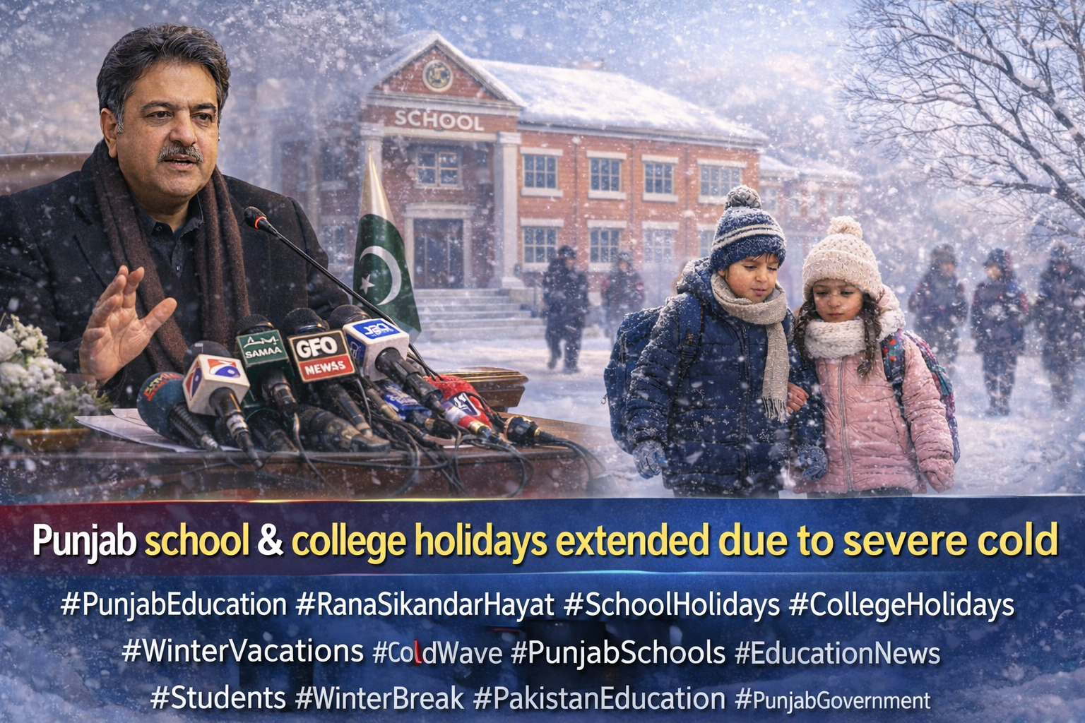سردی کی شدت کے باعث پنجاب بھر میں تعلیمی اداروں کی چھٹیوں میں ایک ہفتے کی توسیع