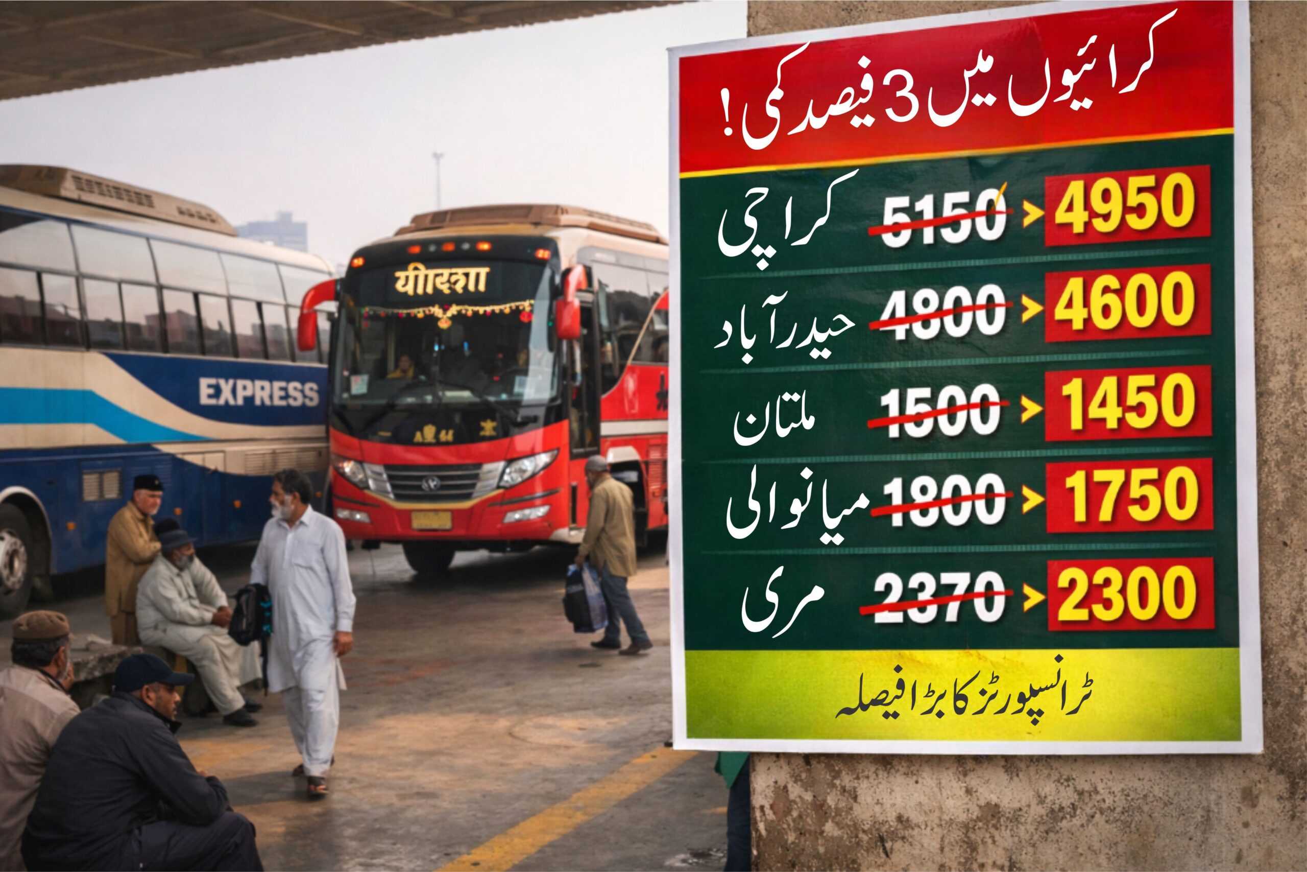 ٹرانسپورٹرز نے پبلک ٹرانسپورٹ کرایوں میں کمی کردی، لاہور سے مختلف شہروں کے نئے کرایے جاری