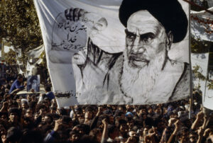 demonstrators rally under banner of ayatollah khomeini
