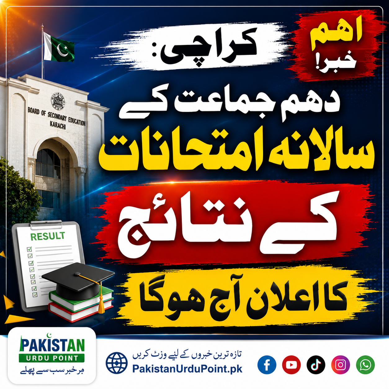 کراچی بورڈ دہم جماعت کے سالانہ امتحانات کے نتائج آج جاری ہوں گے