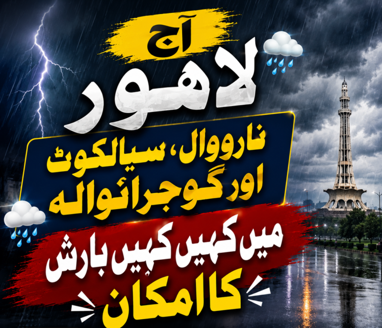 آج لاہور، نارووال، سیالکوٹ اور گوجرانوالہ میں بارش کا امکان