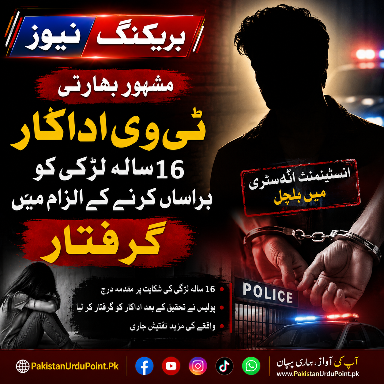 مشہور بھارتی ٹی وی اداکار ہراسانی کیس میں گرفتار