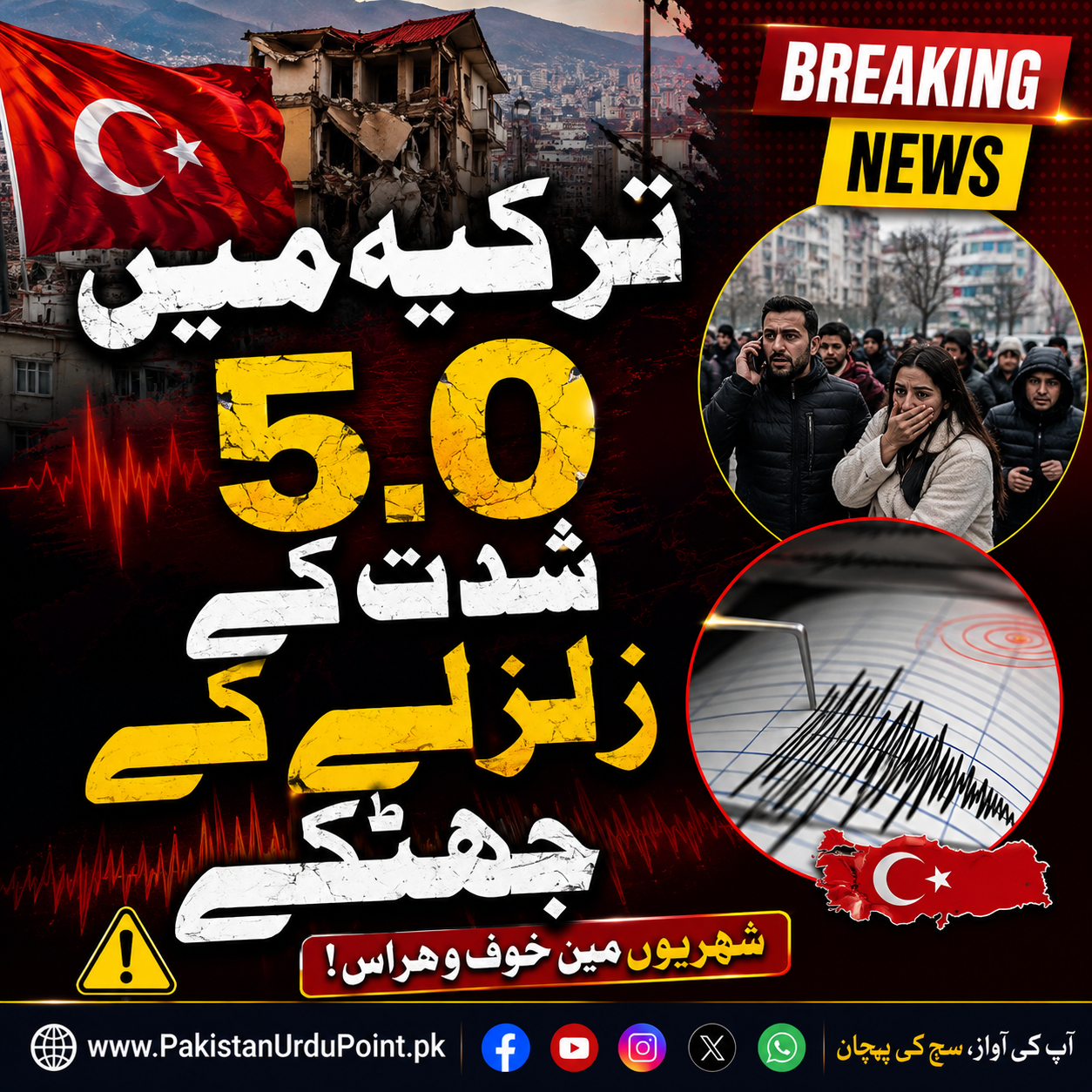 ترکیہ میں 5.0 شدت کے زلزلے کے جھٹکے